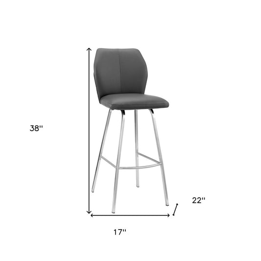 26" Gray And Silver Fabric And Iron Counter Height Bar Chair
