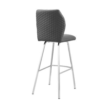 26" Gray And Silver Fabric And Iron Counter Height Bar Chair