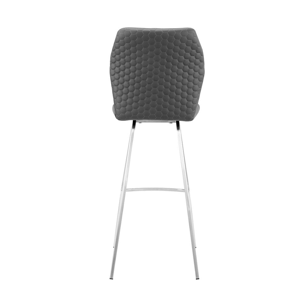 26" Gray And Silver Fabric And Iron Counter Height Bar Chair