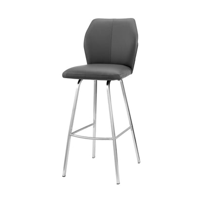 26" Gray And Silver Fabric And Iron Counter Height Bar Chair
