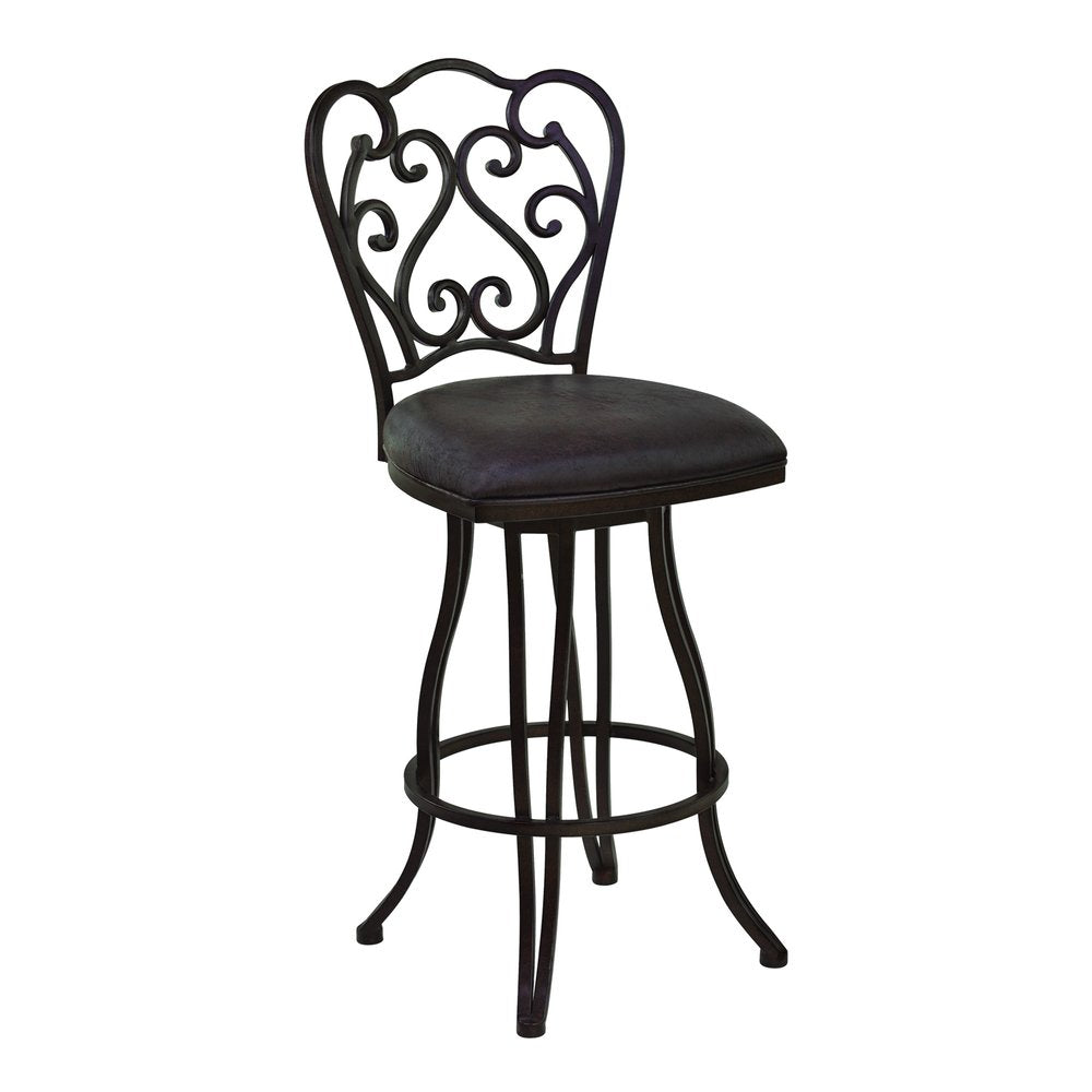 30" Espresso Fabric And Iron Bar Height Swivel Bar Chair
