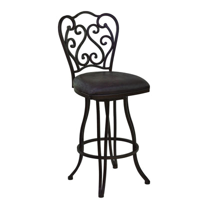 30" Espresso Fabric And Iron Bar Height Swivel Bar Chair