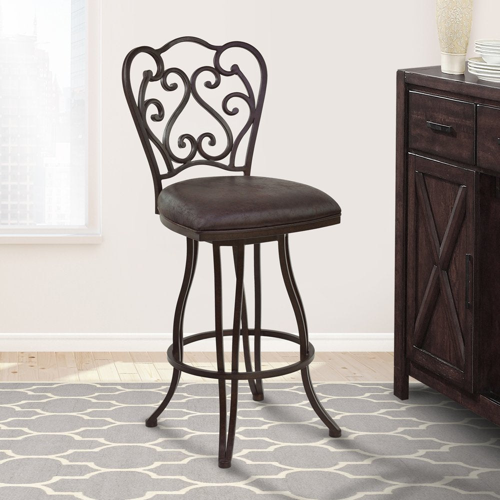 30" Espresso Fabric And Iron Bar Height Swivel Bar Chair