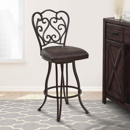 30" Espresso Fabric And Iron Bar Height Swivel Bar Chair