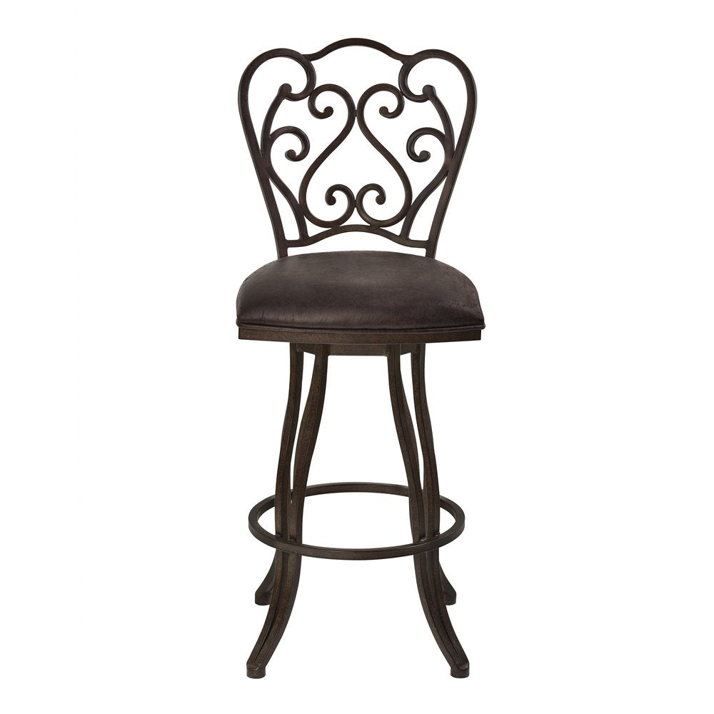 30" Espresso Fabric And Iron Bar Height Swivel Bar Chair