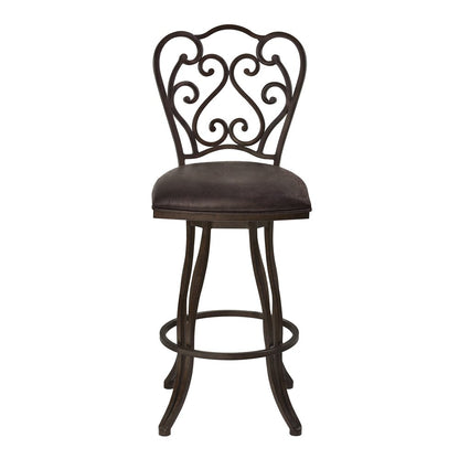 30" Espresso Fabric And Iron Bar Height Swivel Bar Chair