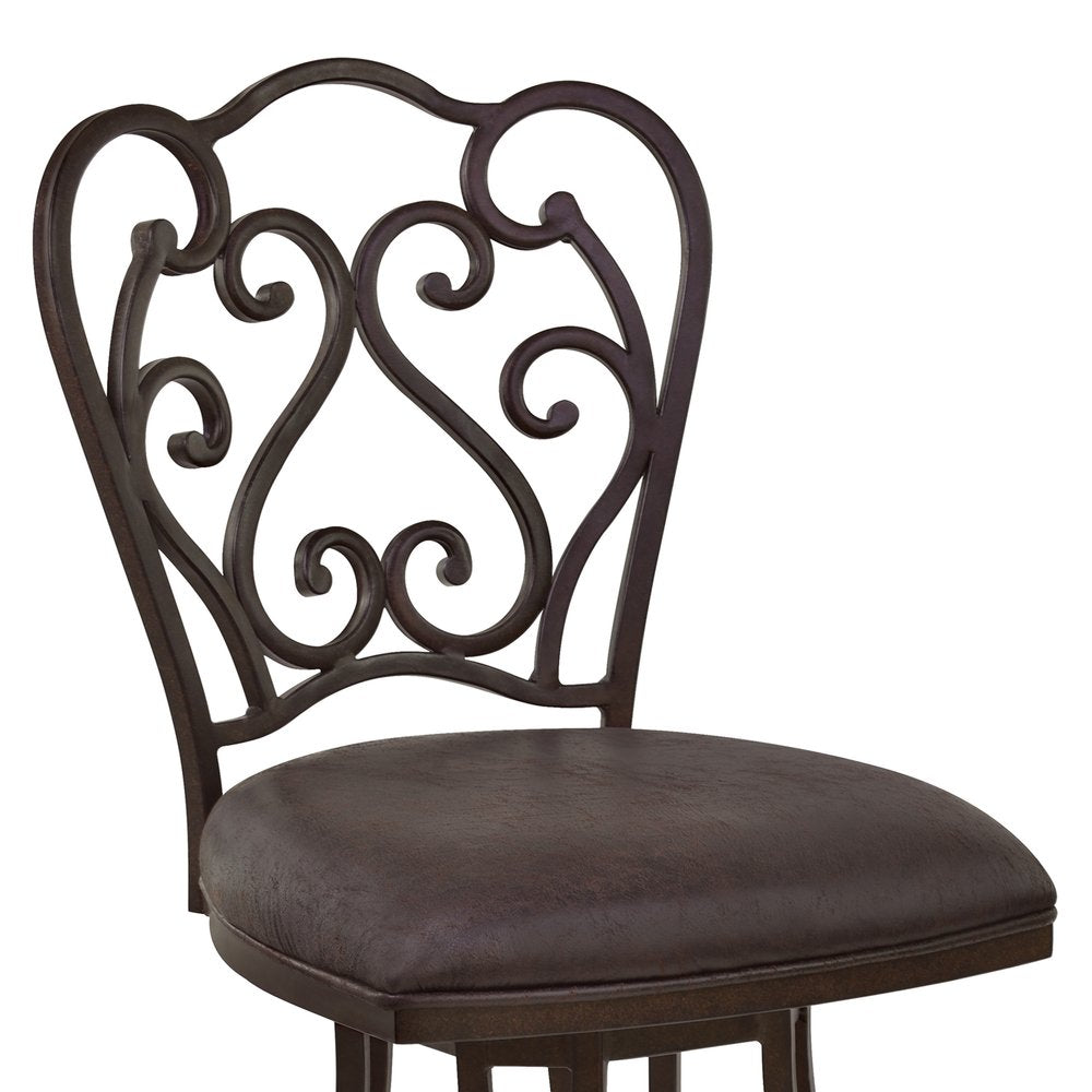 30" Espresso Fabric And Iron Bar Height Swivel Bar Chair