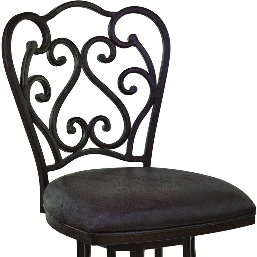 30" Espresso Fabric And Iron Bar Height Swivel Bar Chair