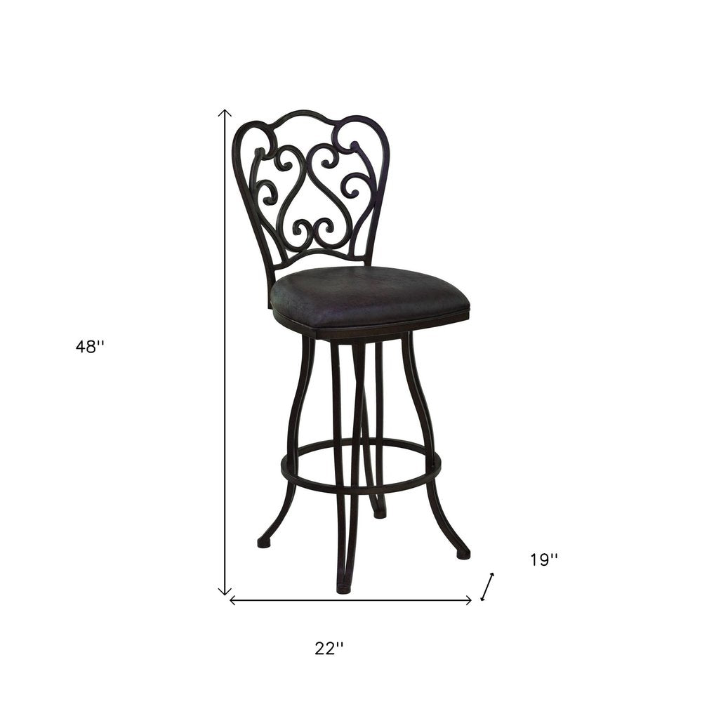 30" Espresso Fabric And Iron Bar Height Swivel Bar Chair