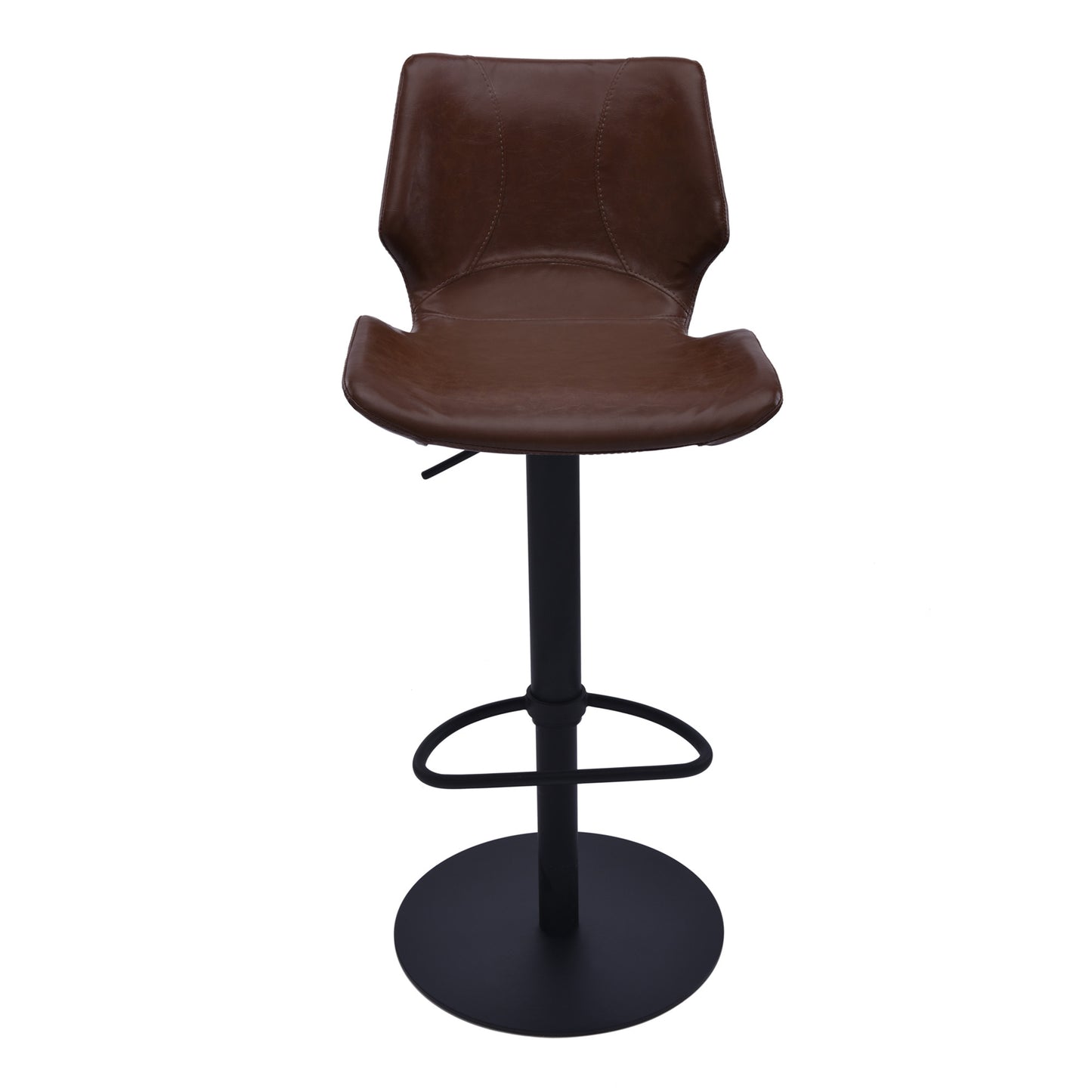 21" Coffee And Black Faux Leather And Iron Swivel Low Back Adjustable Height Bar Chair