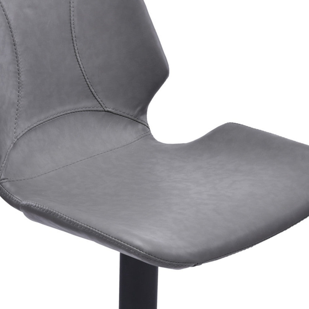 21" Gray And Black Faux Leather And Iron Swivel Low Back Adjustable Height Bar Chair