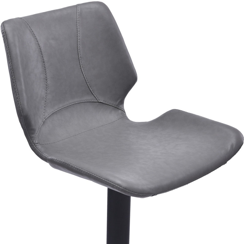 21" Gray And Black Faux Leather And Iron Swivel Low Back Adjustable Height Bar Chair