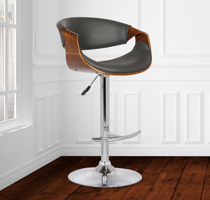 Gray And Silver Fabric And Solid Wood Low Back Adjustable Height Swivel Bar Chair