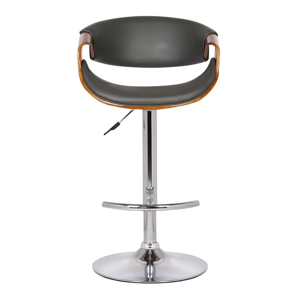Gray And Silver Fabric And Solid Wood Low Back Adjustable Height Swivel Bar Chair