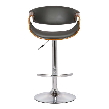 Gray And Silver Fabric And Solid Wood Low Back Adjustable Height Swivel Bar Chair