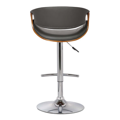 Gray And Silver Fabric And Solid Wood Low Back Adjustable Height Swivel Bar Chair