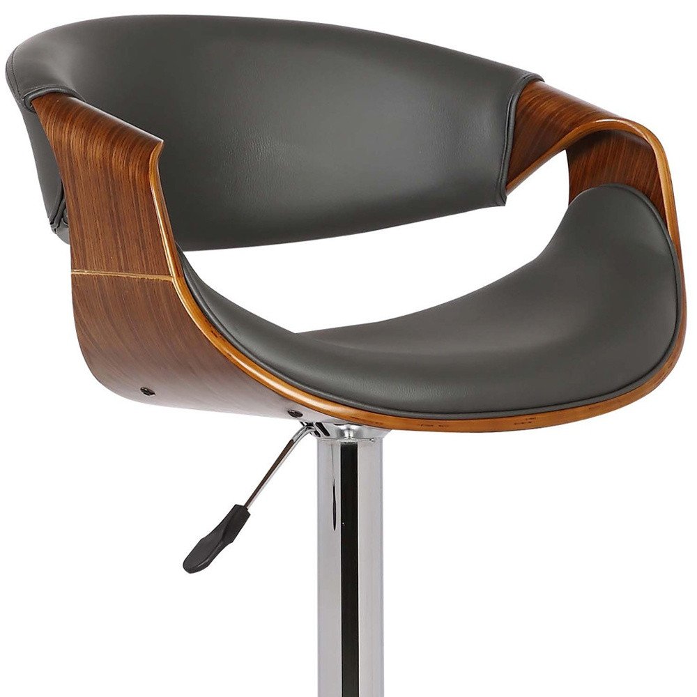 Gray And Silver Fabric And Solid Wood Low Back Adjustable Height Swivel Bar Chair