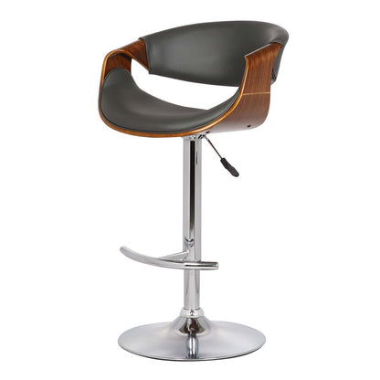 Gray And Silver Fabric And Solid Wood Low Back Adjustable Height Swivel Bar Chair