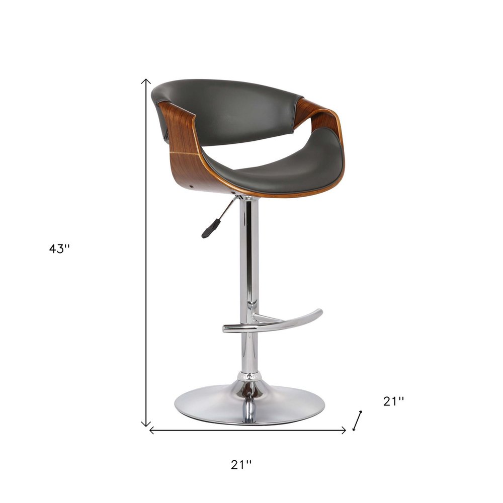 Gray And Silver Fabric And Solid Wood Low Back Adjustable Height Swivel Bar Chair