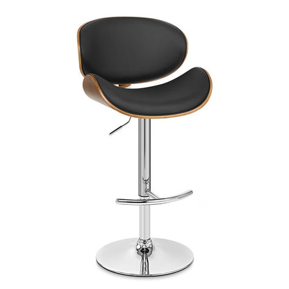 Black And Silver Faux Leather And Fabric And Solid Wood Low Back Adjustable Height Swivel Bar Chair