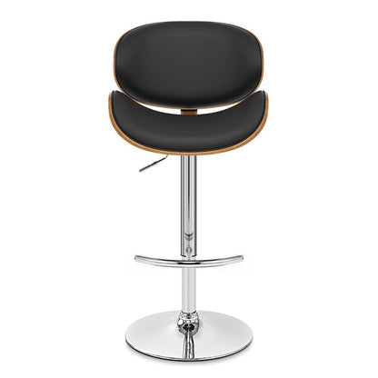 Black And Silver Faux Leather And Fabric And Solid Wood Low Back Adjustable Height Swivel Bar Chair