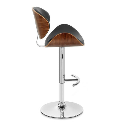 Black And Silver Faux Leather And Fabric And Solid Wood Low Back Adjustable Height Swivel Bar Chair