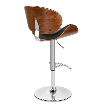 Black And Silver Faux Leather And Fabric And Solid Wood Low Back Adjustable Height Swivel Bar Chair