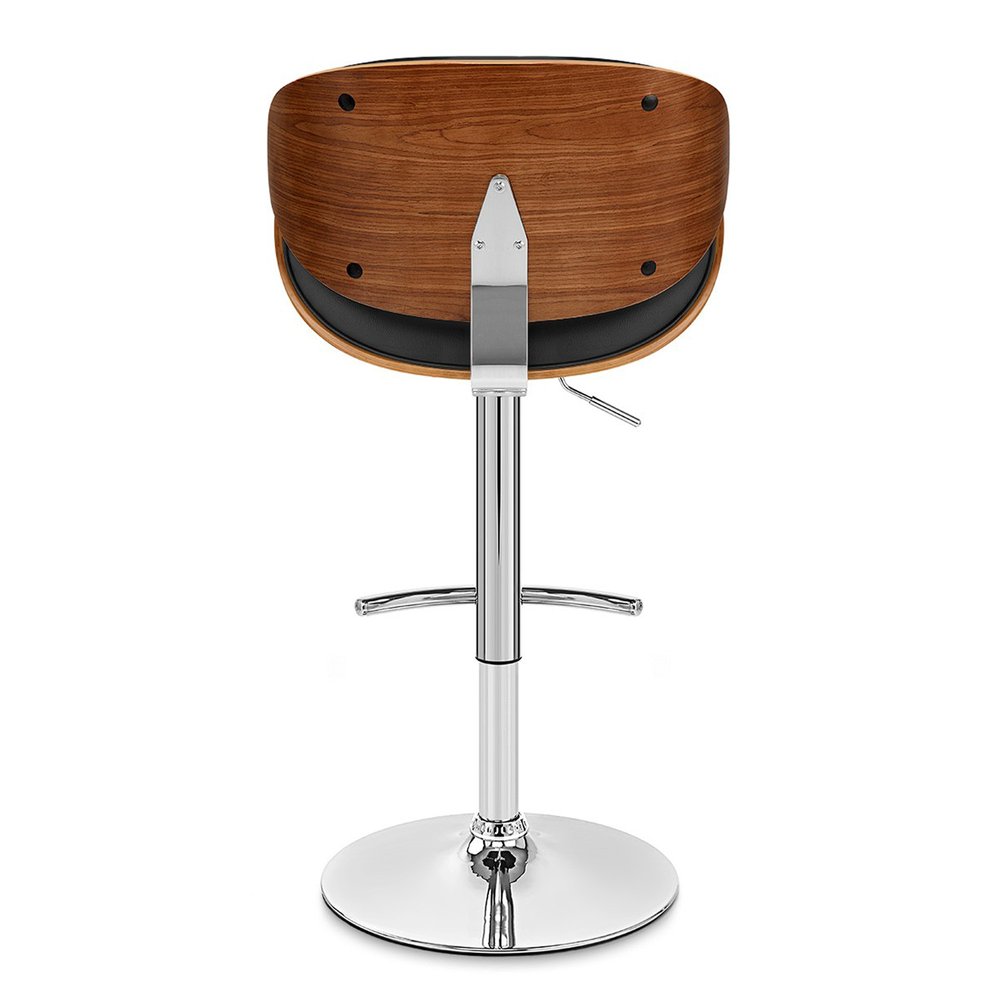 Black And Silver Faux Leather And Fabric And Solid Wood Low Back Adjustable Height Swivel Bar Chair