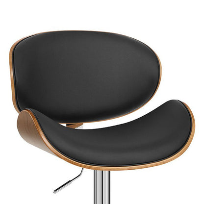 Black And Silver Faux Leather And Fabric And Solid Wood Low Back Adjustable Height Swivel Bar Chair