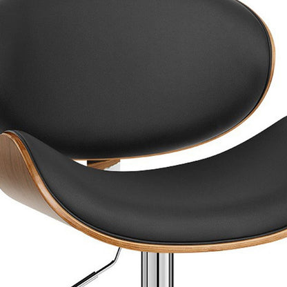 Black And Silver Faux Leather And Fabric And Solid Wood Low Back Adjustable Height Swivel Bar Chair