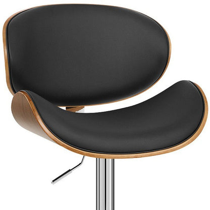 Black And Silver Faux Leather And Fabric And Solid Wood Low Back Adjustable Height Swivel Bar Chair