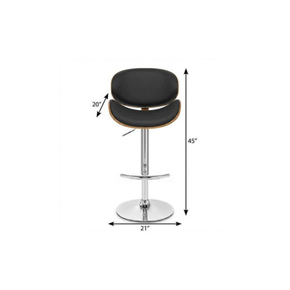 Black And Silver Faux Leather And Fabric And Solid Wood Low Back Adjustable Height Swivel Bar Chair