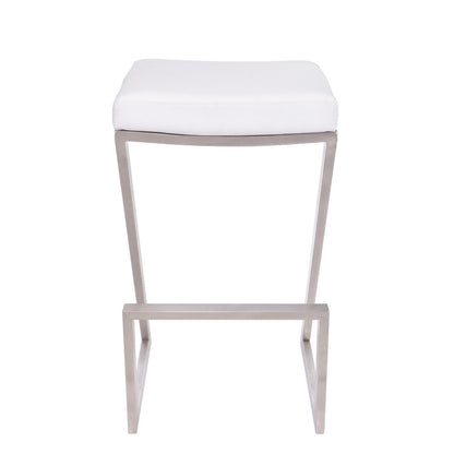 26" White And Silver Iron Backless Counter Height Bar Chair