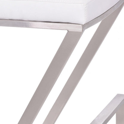 26" White And Silver Iron Backless Counter Height Bar Chair