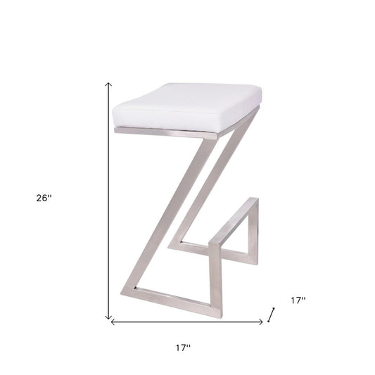 26" White And Silver Fabric And Iron Backless Counter Height Bar Chair