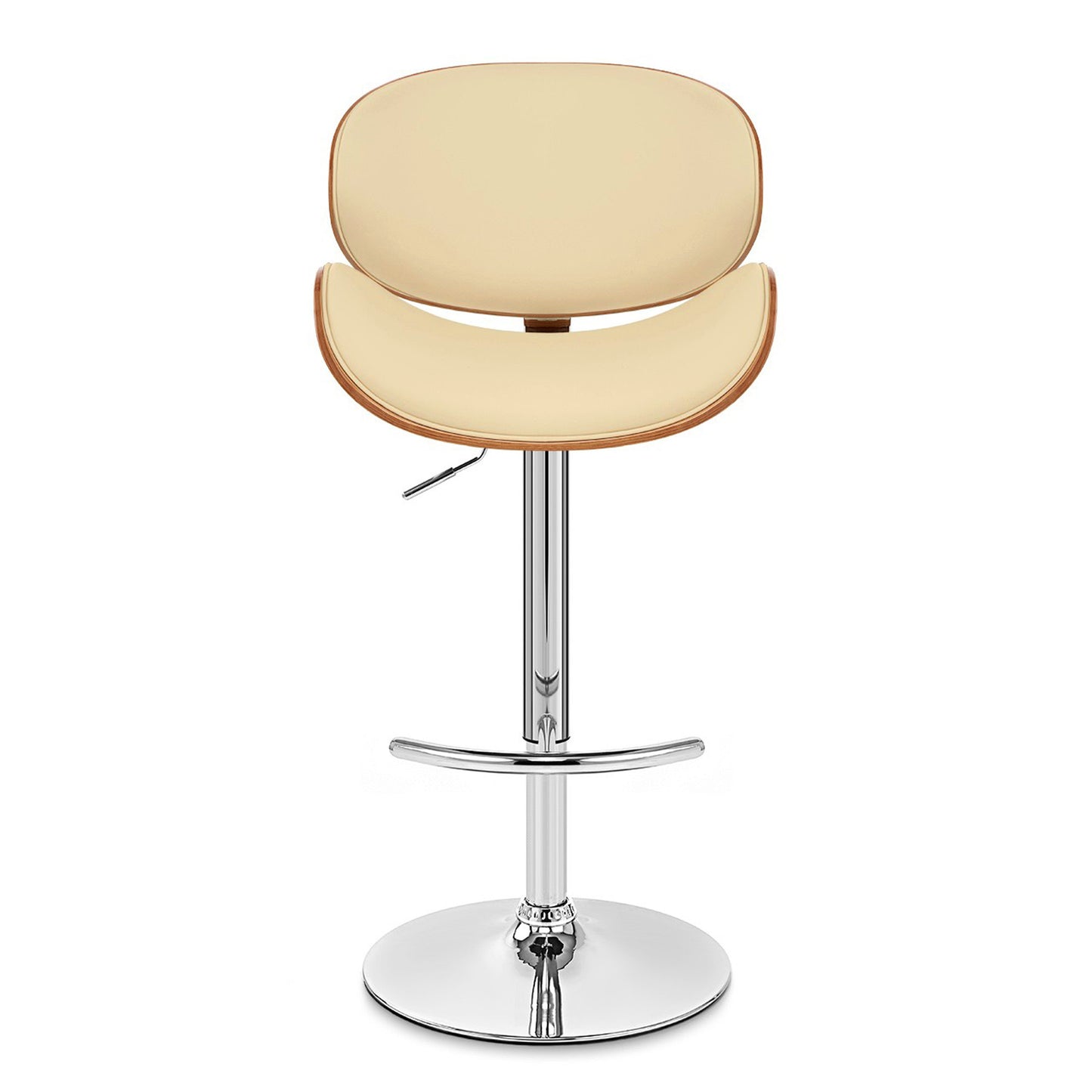 25" Cream And Silver Faux Leather And Solid Wood Swivel Low Back Adjustable Height Bar Chair