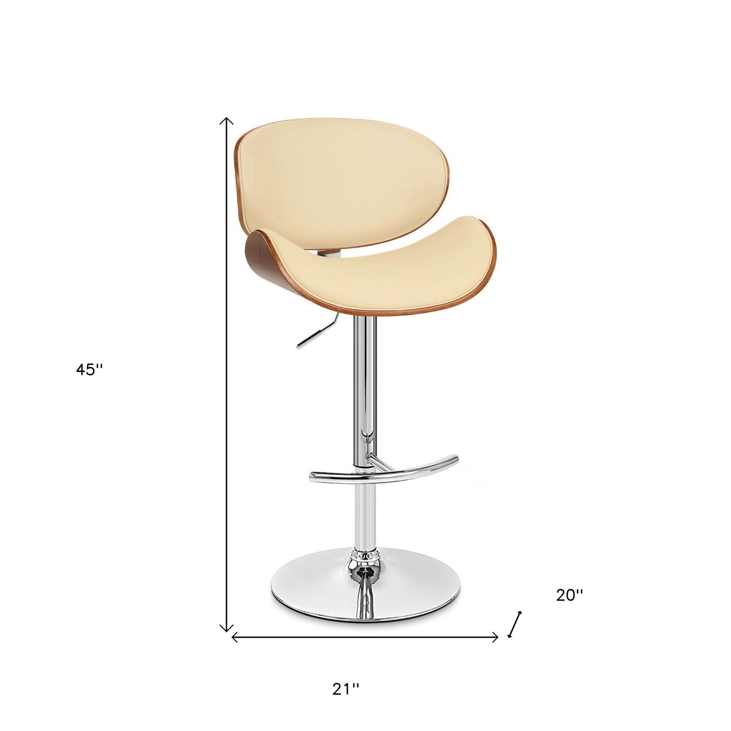 25" Cream And Silver Faux Leather And Solid Wood Swivel Low Back Adjustable Height Bar Chair