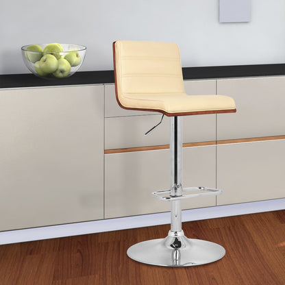 Cream And Silver Fabric And Iron Low Back Adjustable Height Swivel Bar Chair