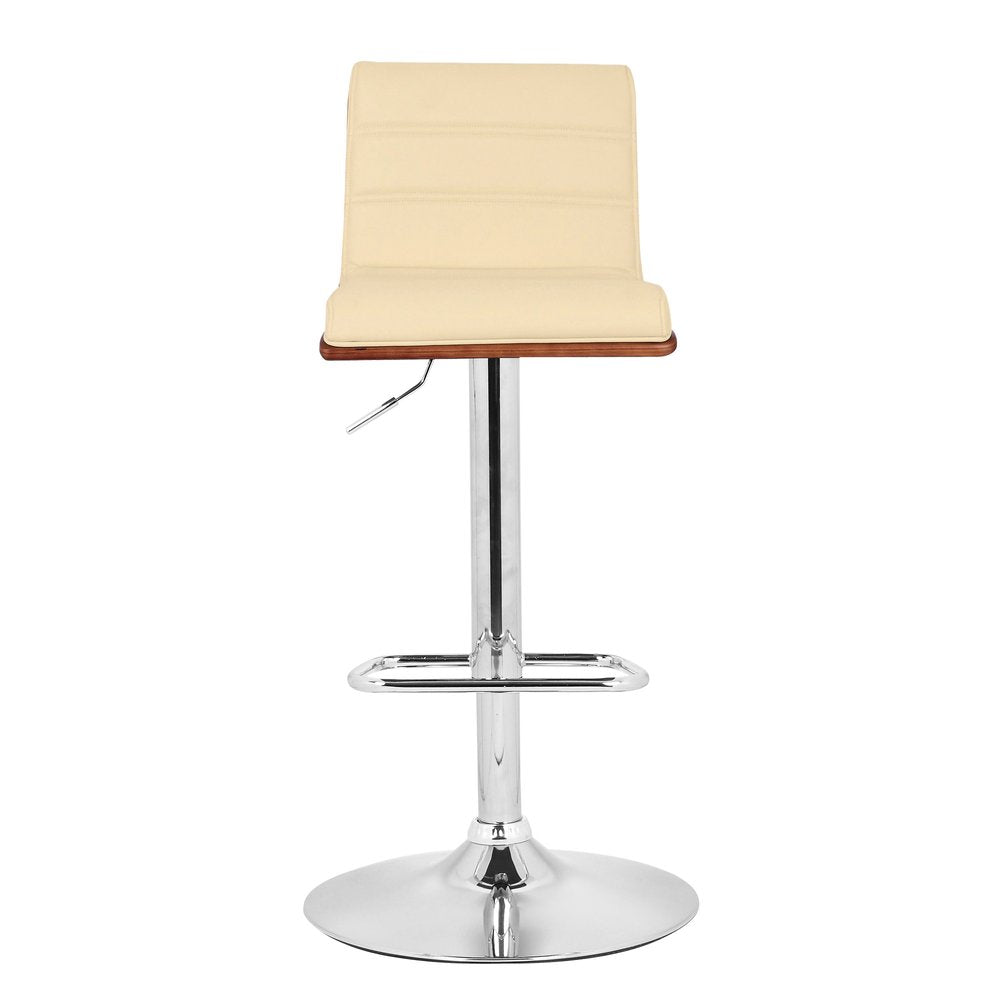 Cream And Silver Fabric And Iron Low Back Adjustable Height Swivel Bar Chair