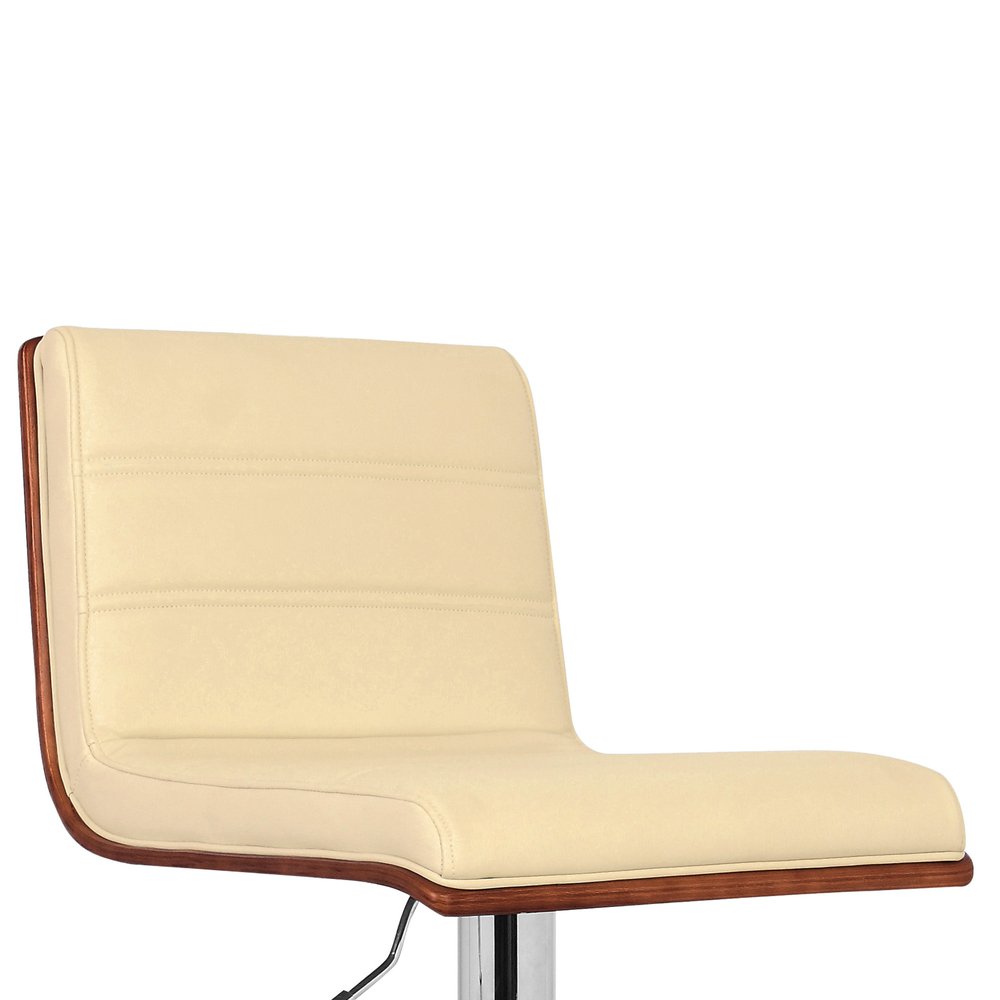 Cream And Silver Fabric And Iron Low Back Adjustable Height Swivel Bar Chair