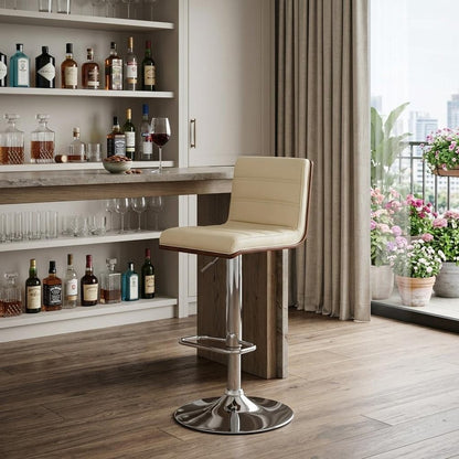23" Cream And Silver Iron Swivel Low Back Adjustable Height Bar Chair