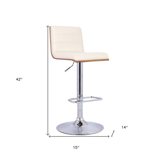 Cream And Silver Fabric And Iron Low Back Adjustable Height Swivel Bar Chair