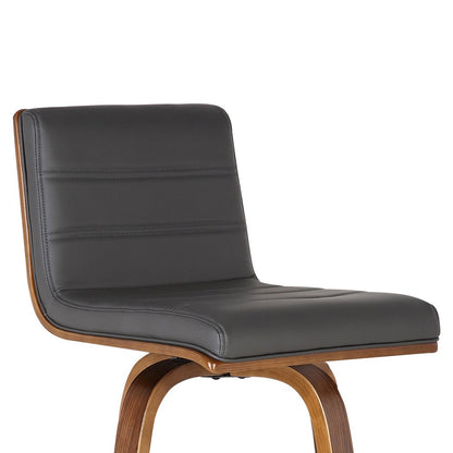 26" Gray And Brown Fabric And Solid Wood Low Back Counter Height Swivel Bar Chair