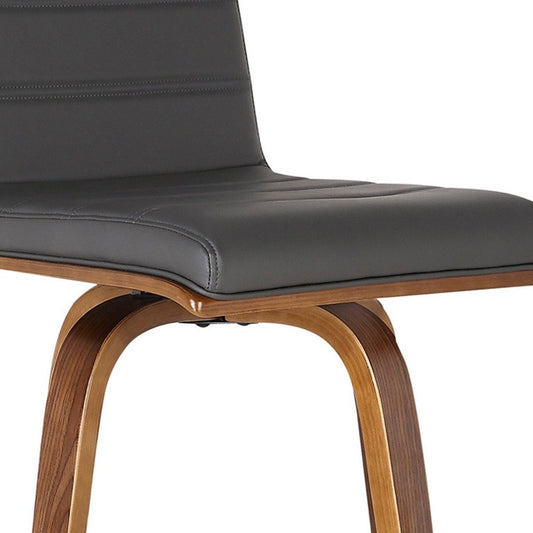 26" Gray And Brown Fabric And Solid Wood Low Back Counter Height Swivel Bar Chair