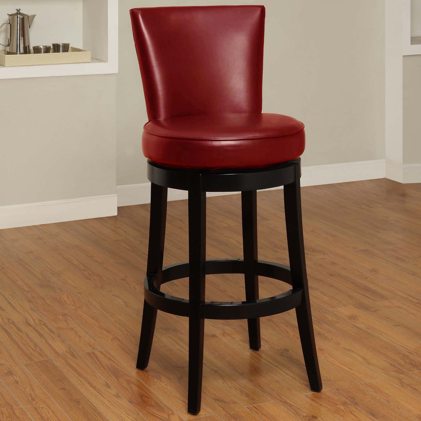 26" Red And Black Solid Wood Swivel Counter Height Bar Chair