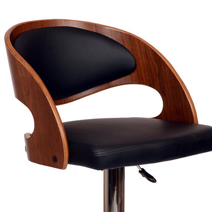 Black And Silver Faux Leather And Fabric And Chrome Low Back Adjustable Height Swivel Bar Chair