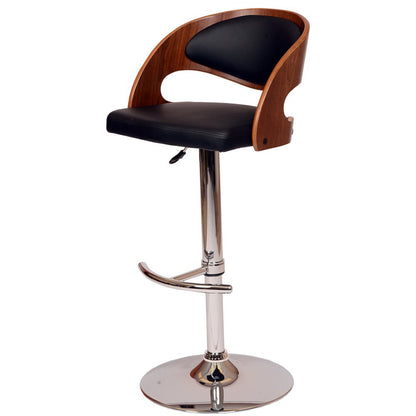 Black And Silver Faux Leather And Fabric And Chrome Low Back Adjustable Height Swivel Bar Chair