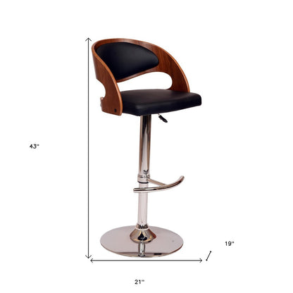 Black And Silver Faux Leather And Fabric And Chrome Low Back Adjustable Height Swivel Bar Chair