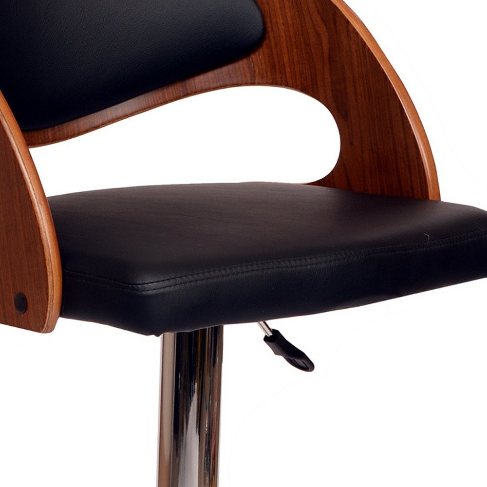 Black And Silver Faux Leather And Fabric And Chrome Low Back Adjustable Height Swivel Bar Chair
