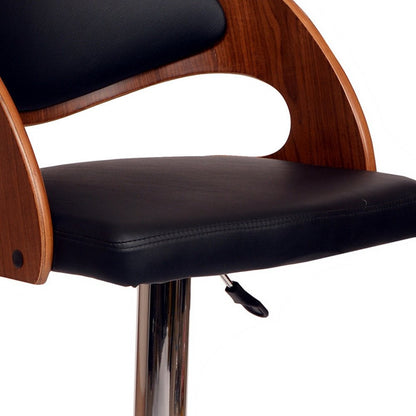 Black And Silver Faux Leather And Fabric And Chrome Low Back Adjustable Height Swivel Bar Chair